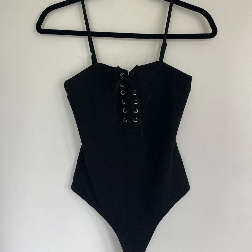 Guess Black Lace-up Bodysuit
